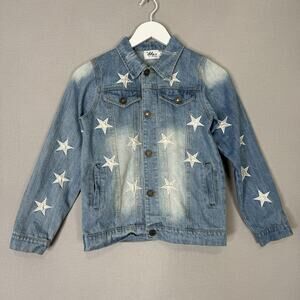 Lola + The Boys Jean Jacket Girls 14 Blue Star Leather Patched Denim Countrycore